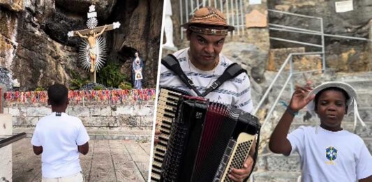 Ruan Vitor Vaqueirinho emociona fiéis ao subir escadarias de joelhos em Bom Jesus da Lapa Ruan Vitor Vaqueirinho emociona fiéis ao subir escadarias de joelhos em Bom Jesus da Lapa